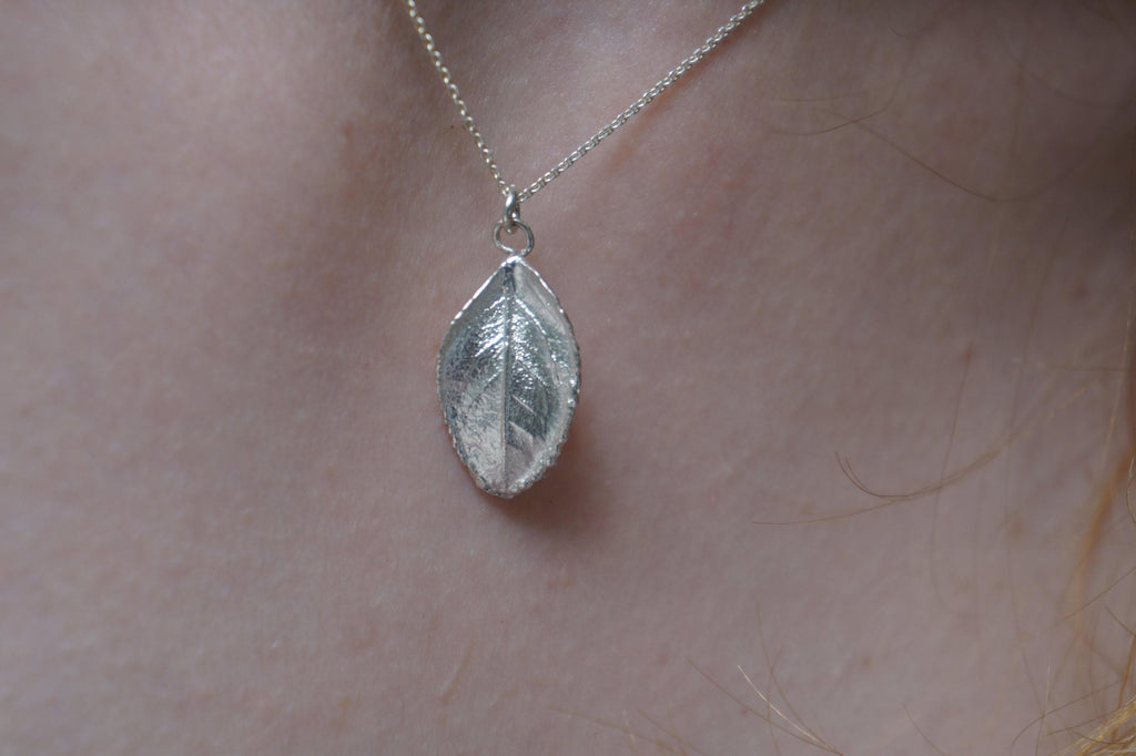 Real Rose Leaf Necklace, 14K Gold Plated Sterling Silver 925 Dainty Pendant, Handmade Minimalist Jewelry Gift, Birthday Gift for Women