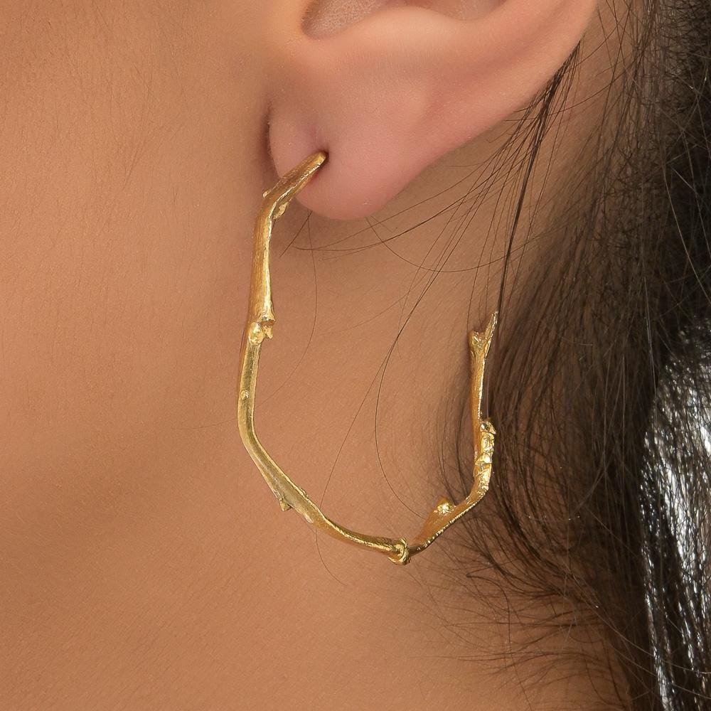 Real Olive Branch Gold Stud Earrings, Handmade Minimalist Jewelry, Organic Nature Studs, Gift for Peace & Protection, Gold or Sterling Silver 925