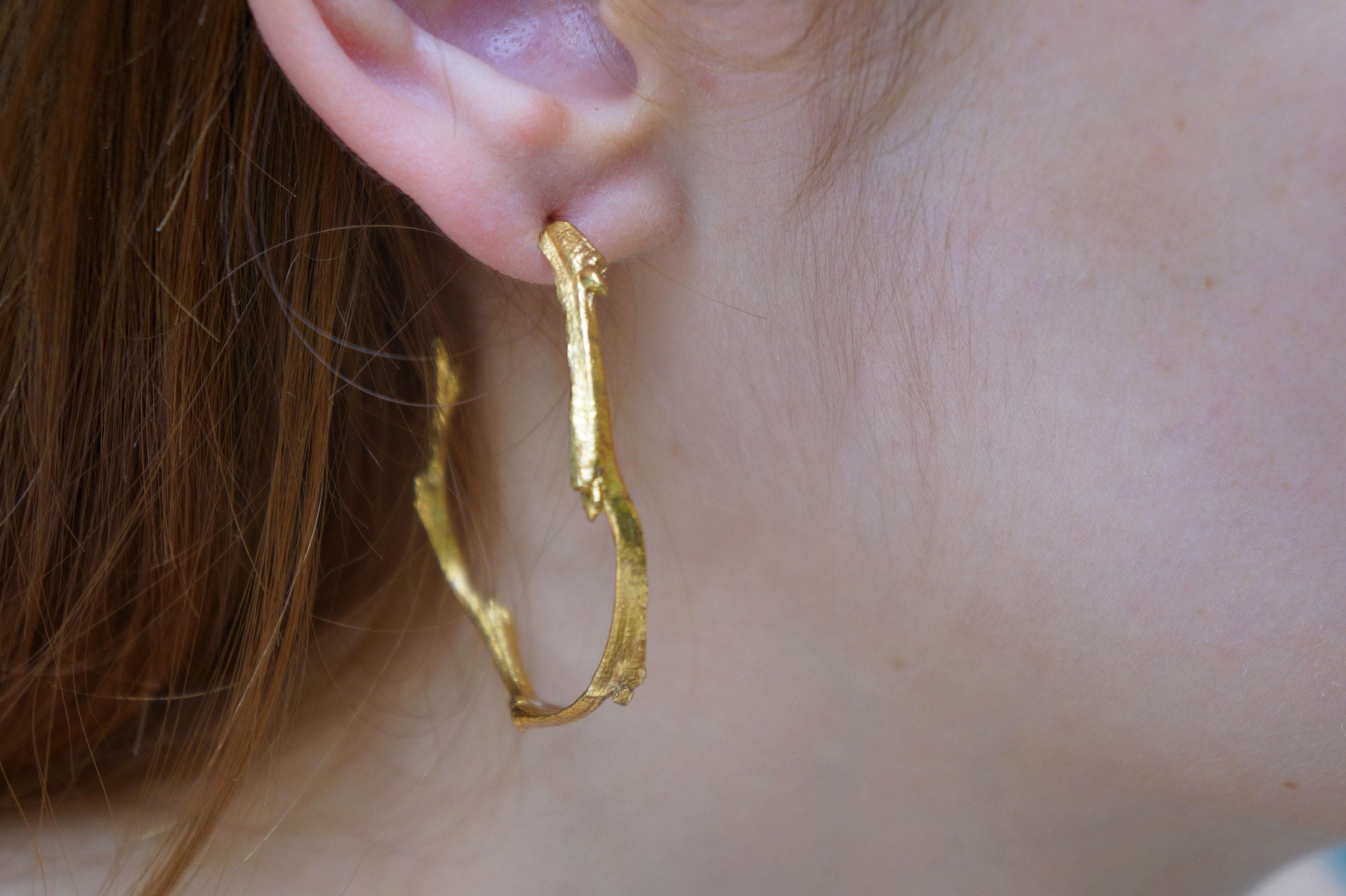 Real Olive Branch Gold Stud Earrings, Handmade Minimalist Jewelry, Organic Nature Studs, Gift for Peace & Protection, Gold or Sterling Silver 925