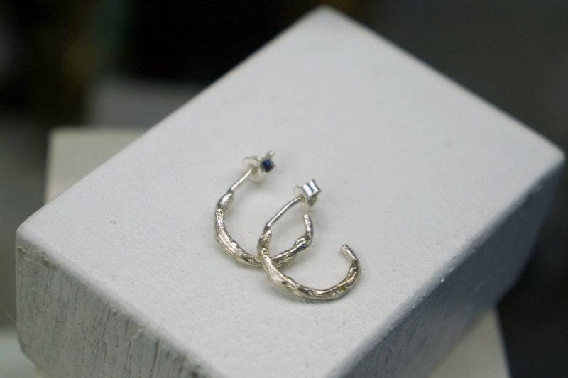 Real Olive Branch Gold Hoop Earrings, Handmade Nature Jewelry, Organic Botanical Hoops, Gift for Peace & Protection, 14K Gold Plated Sterling Silver 925