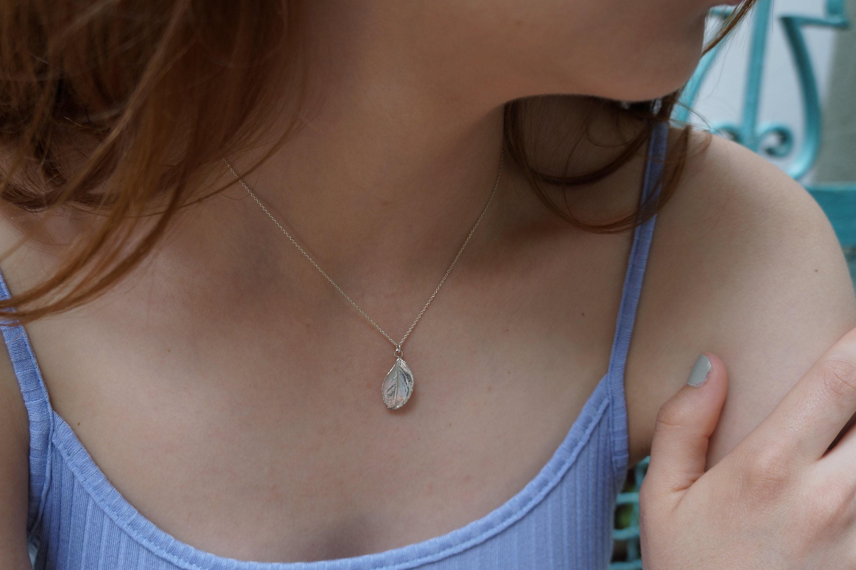Real Rose Leaf Necklace, 14K Gold Plated Sterling Silver 925 Dainty Pendant, Handmade Minimalist Jewelry Gift, Birthday Gift for Women