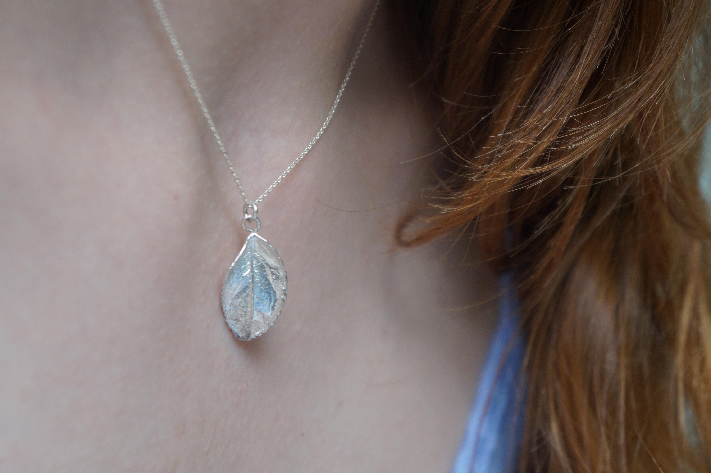 Real Rose Leaf Necklace, 14K Gold Plated Sterling Silver 925 Dainty Pendant, Handmade Minimalist Jewelry Gift, Birthday Gift for Women