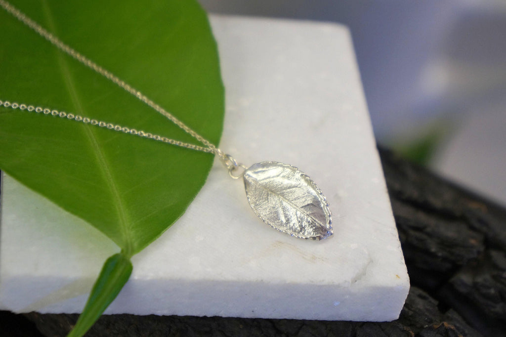 Real Rose Leaf Necklace, 14K Gold Plated Sterling Silver 925 Dainty Pendant, Handmade Minimalist Jewelry Gift, Birthday Gift for Women