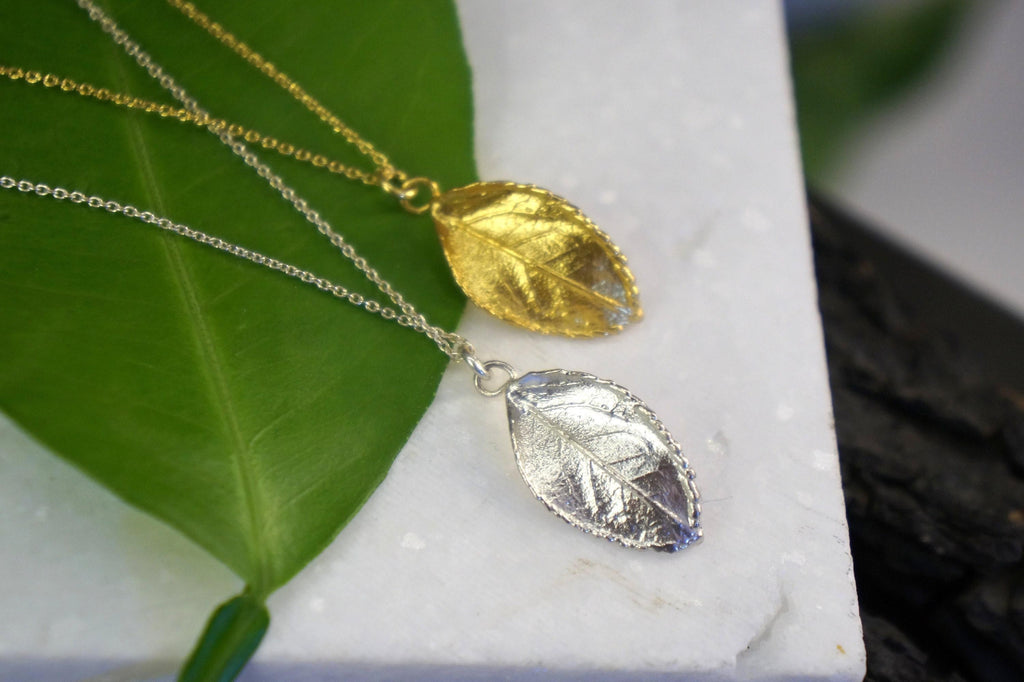 Real Rose Leaf Necklace, 14K Gold Plated Sterling Silver 925 Dainty Pendant, Handmade Minimalist Jewelry Gift, Birthday Gift for Women