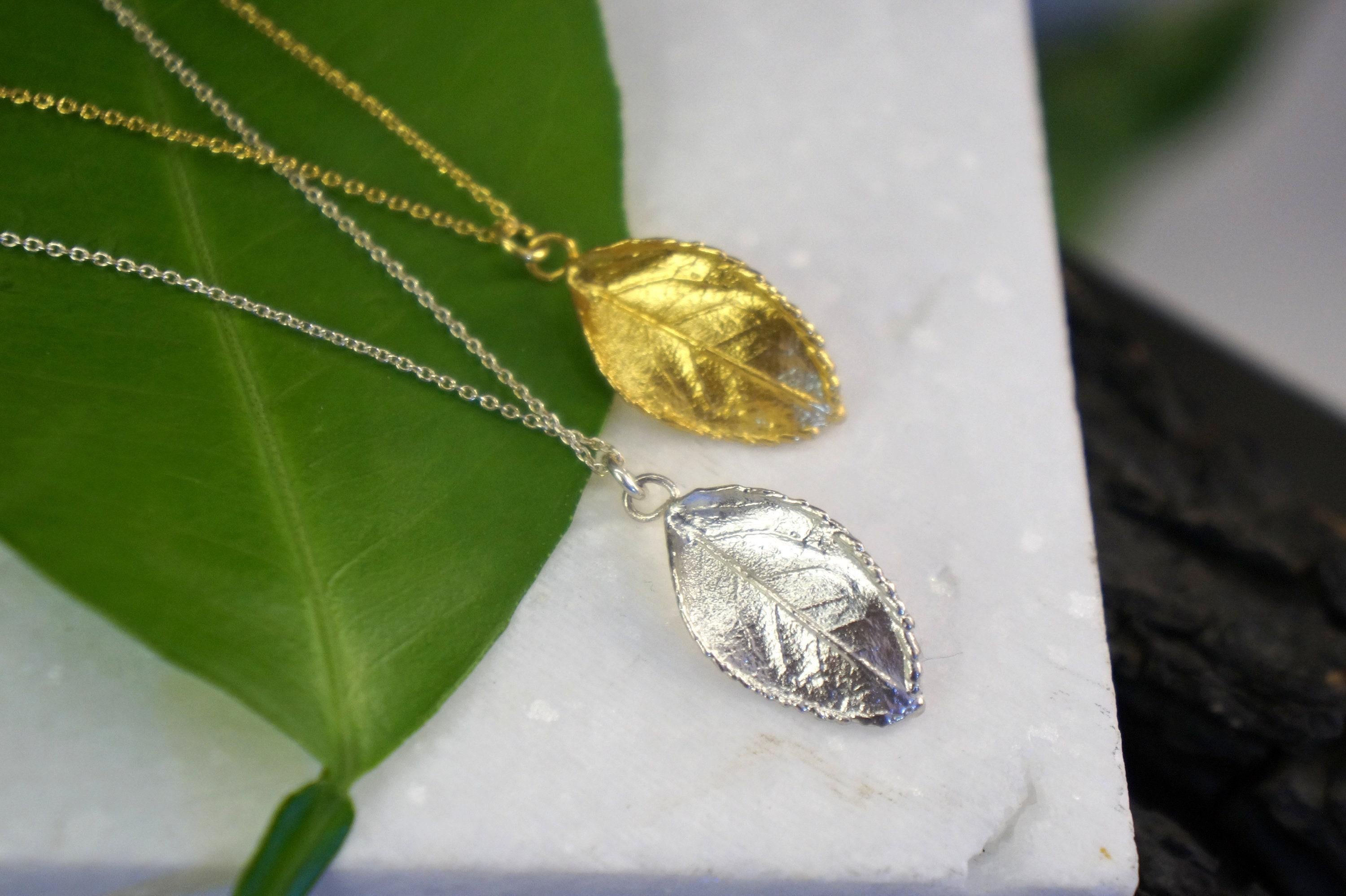 Real Rose Leaf Necklace, 14K Gold Plated Sterling Silver 925 Dainty Pendant, Handmade Minimalist Jewelry Gift, Birthday Gift for Women