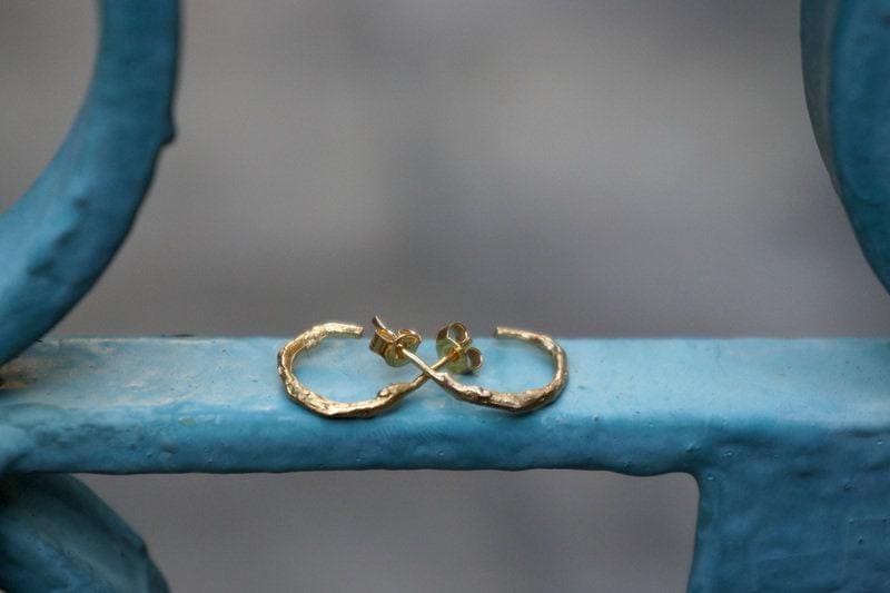 Real Olive Branch Gold Hoop Earrings, Handmade Nature Jewelry, Organic Botanical Hoops, Gift for Peace & Protection, 14K Gold Plated Sterling Silver 925