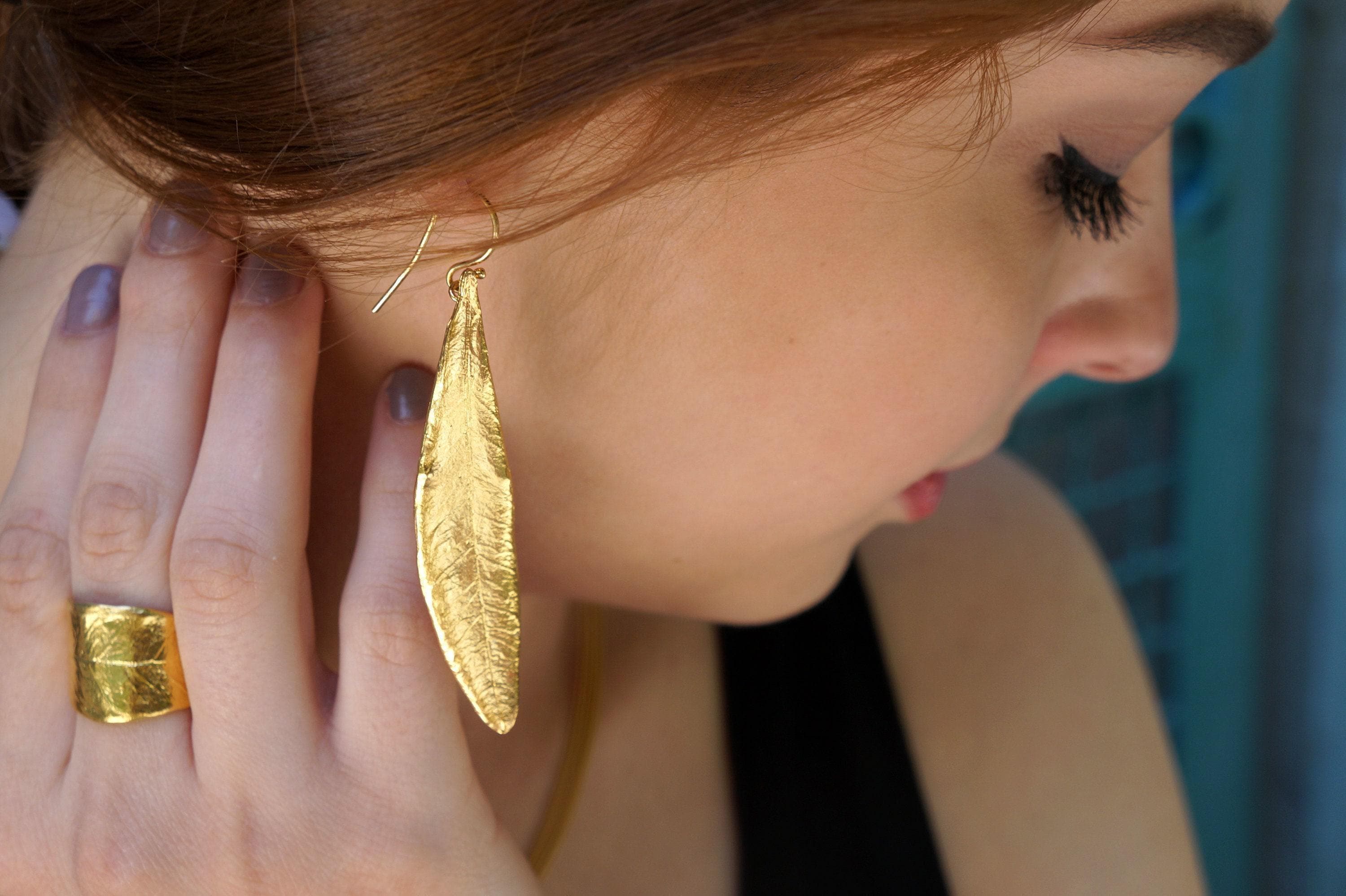 Olive Leaf Earrings: Nature-Inspired Jewelry Gold Plated Recycled Brass
