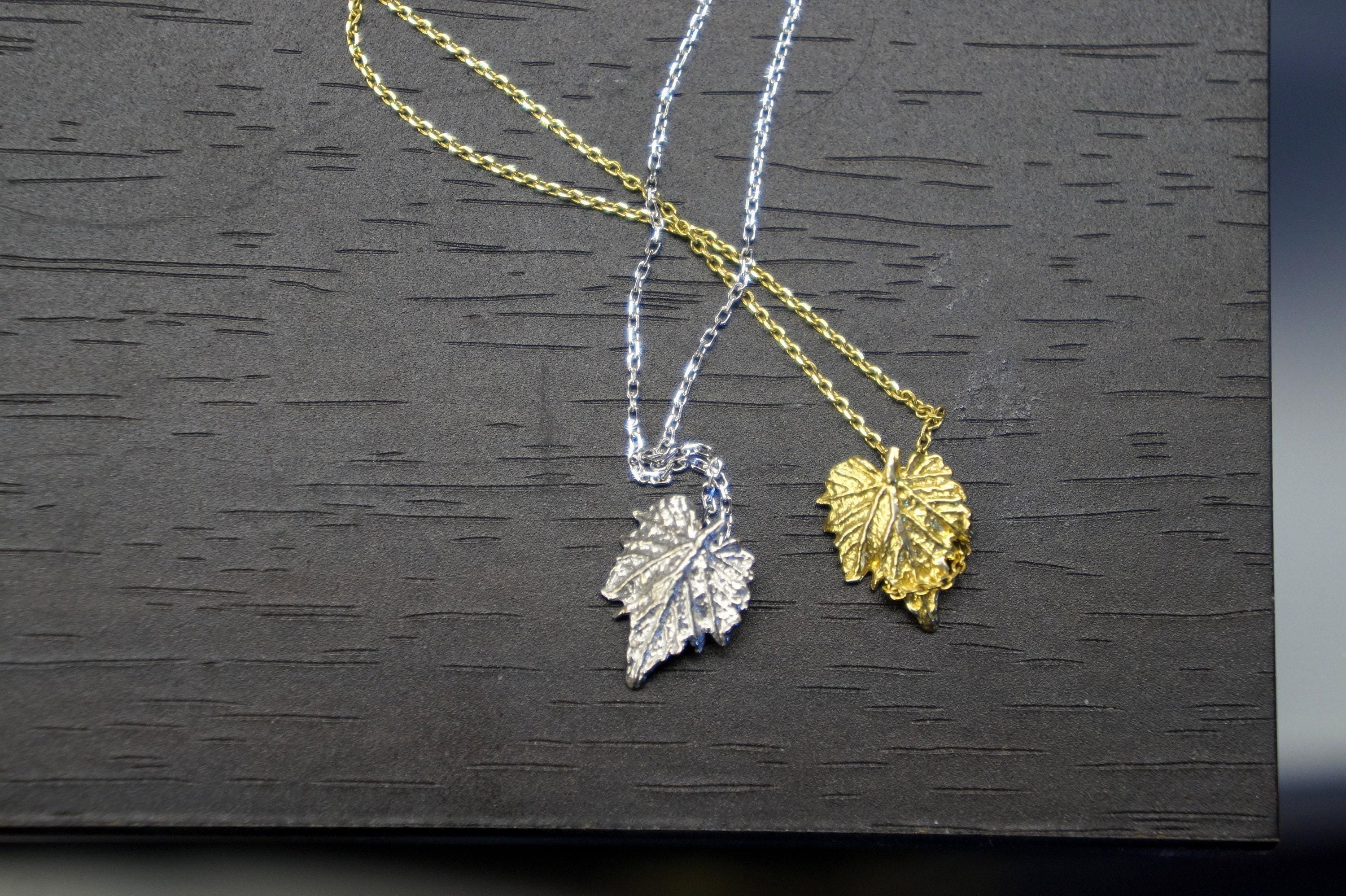Real Vine Leaf Necklace, Handmade Minimalist Jewelry, Dainty Organic Pendant, Gift for Wealth & Health, Sterling Silver 925