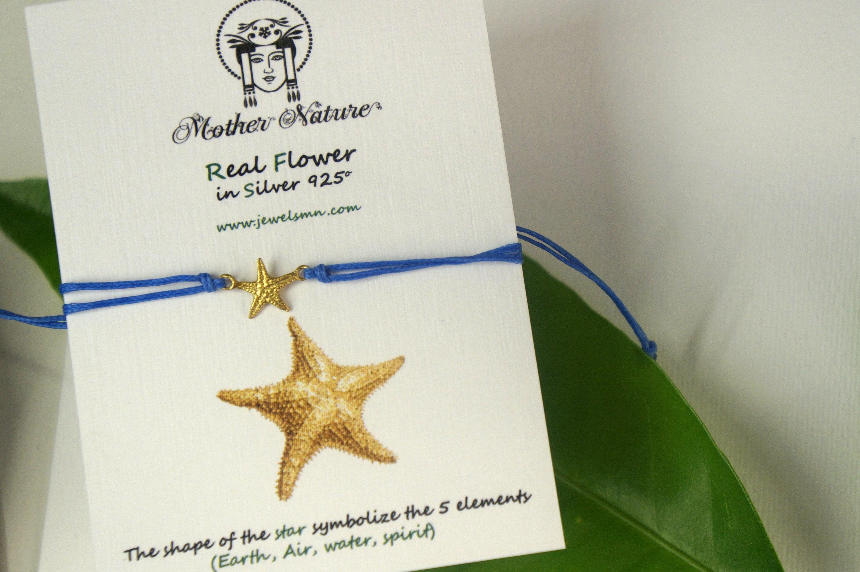 Sterling Silver 14K Goldplatedplated Real starfish cord bracelet. Adjustable Real sea starfish Dainty bracelet Valentines day gift.
