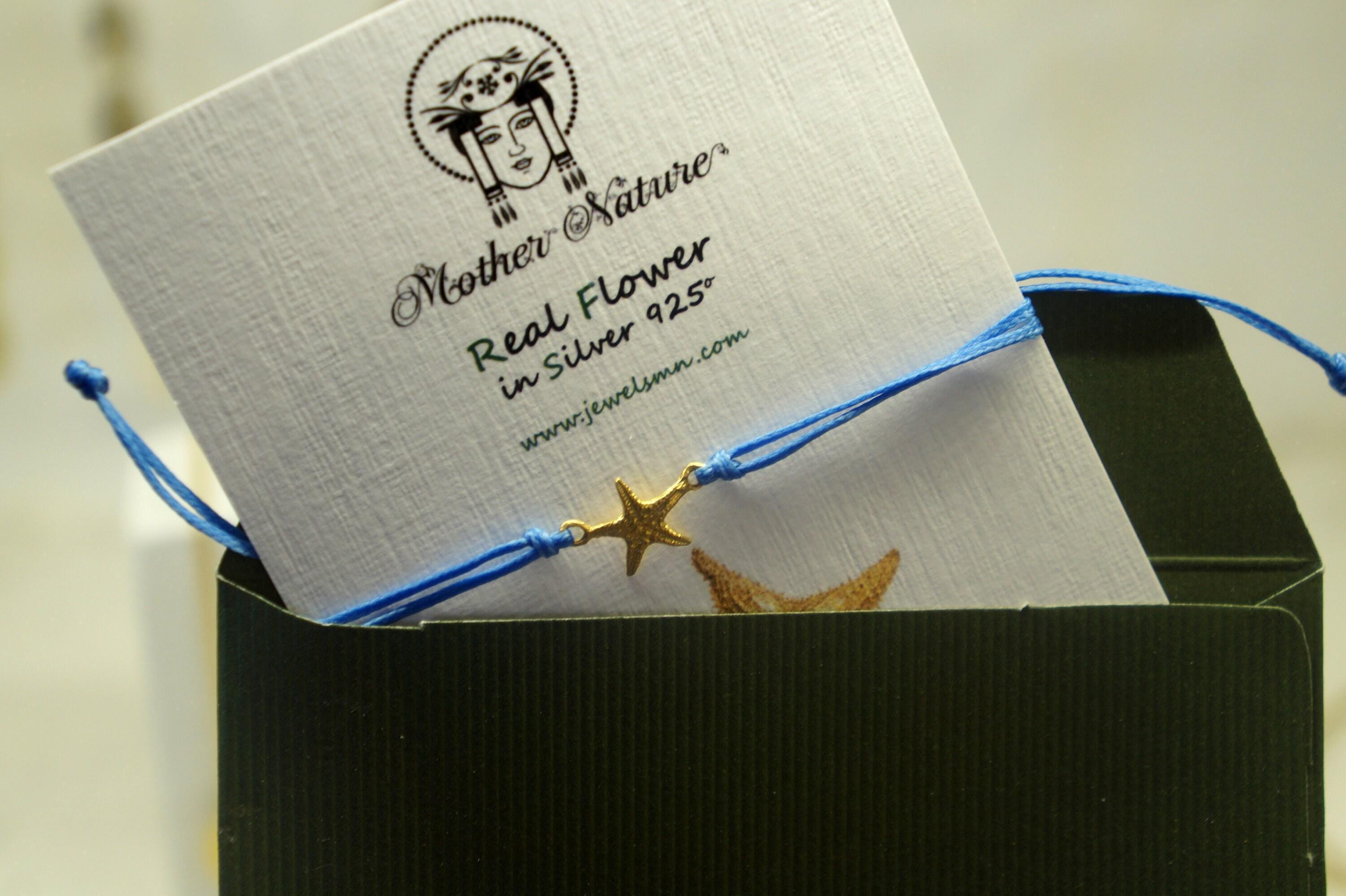 Sterling Silver 14K Goldplatedplated Real starfish cord bracelet. Adjustable Real sea starfish Dainty bracelet Valentines day gift.