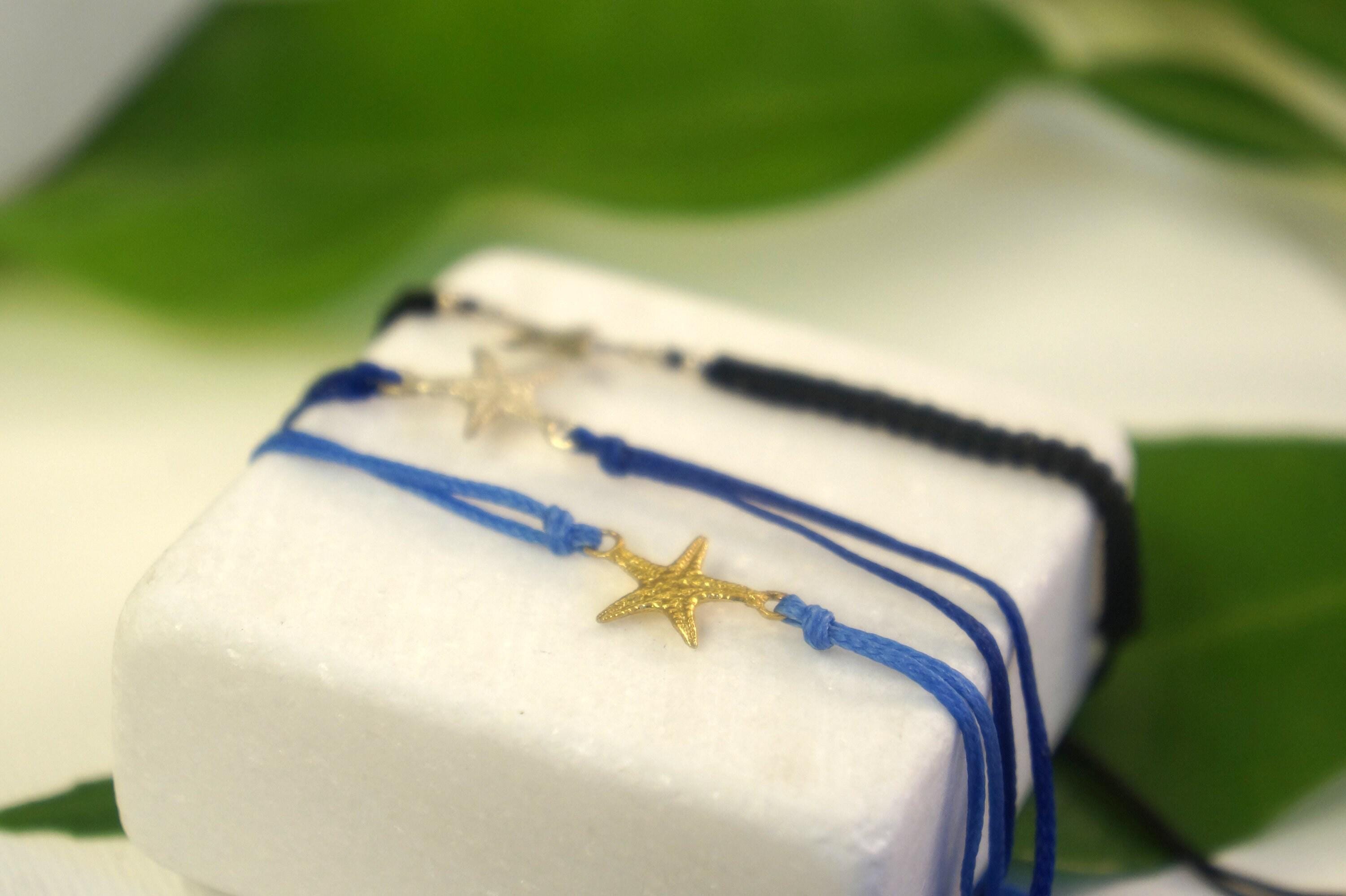 Sterling Silver 14K Goldplatedplated Real starfish cord bracelet. Adjustable Real sea starfish Dainty bracelet Valentines day gift.
