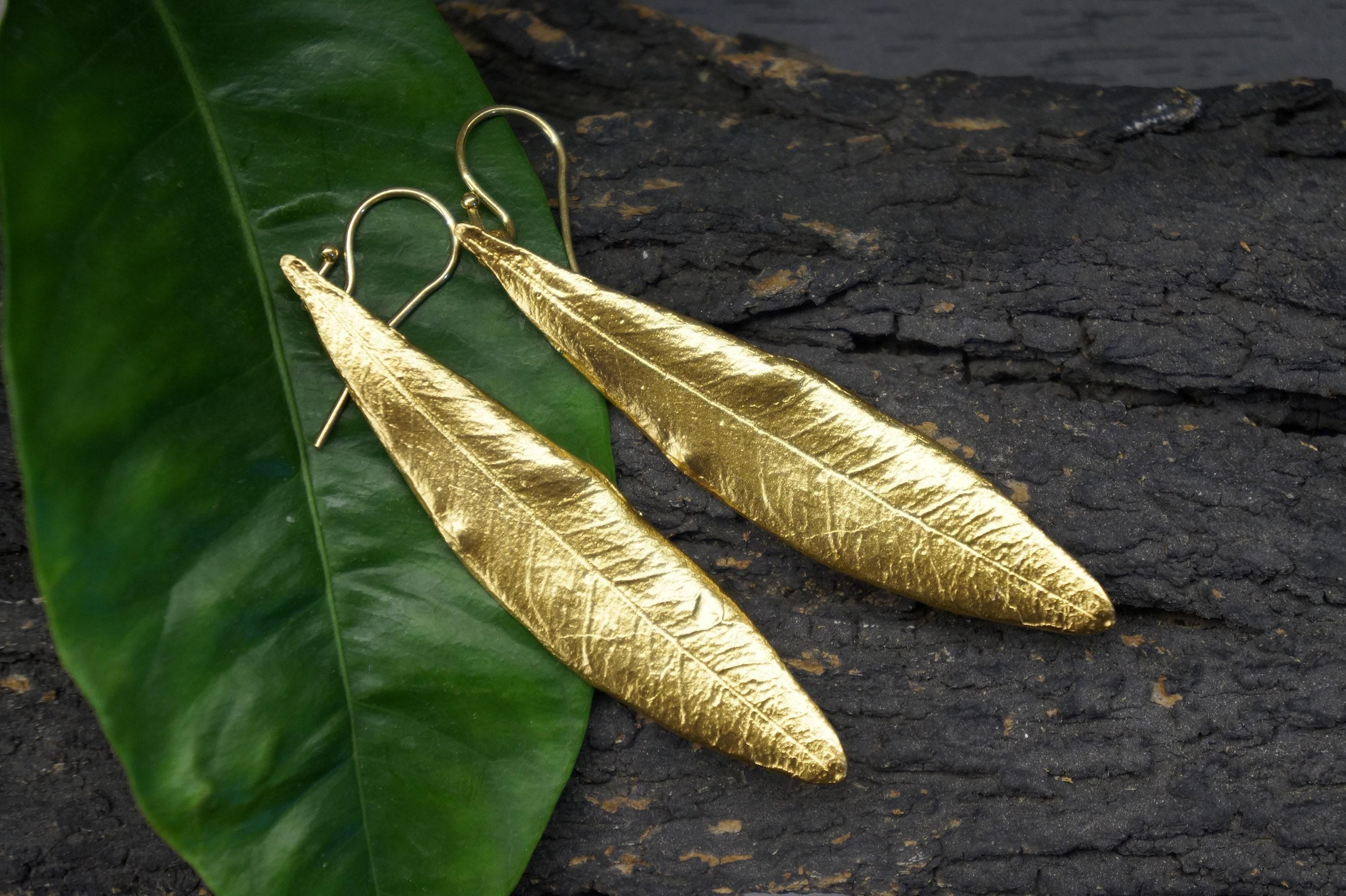 Olive Leaf Earrings: Nature-Inspired Jewelry Gold Plated Recycled Brass