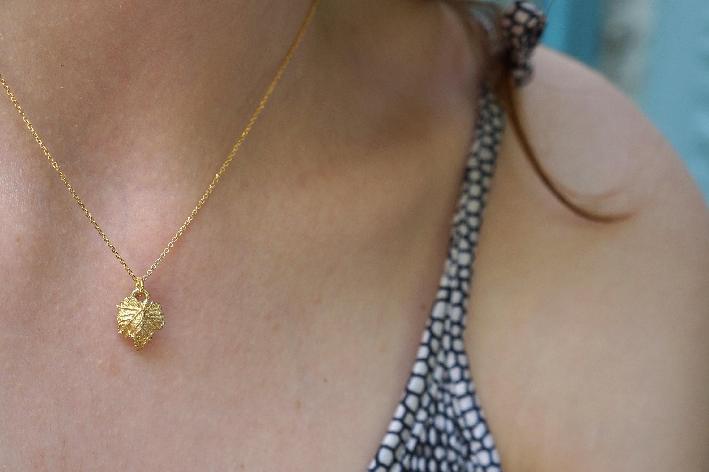 Real Vine Leaf Necklace, Handmade Minimalist Jewelry, Dainty Organic Pendant, Gift for Wealth & Health, Sterling Silver 925