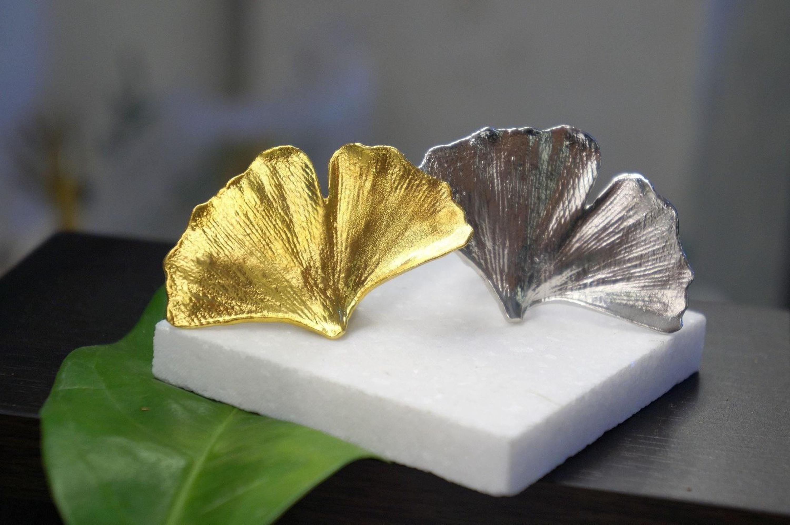 Real Ginkgo Biloba Leaf Ring, 14K Gold Plated Brass Jewelry, Handmade Statement Jewelry Gift for Women, Boho Birthday Gift for Her