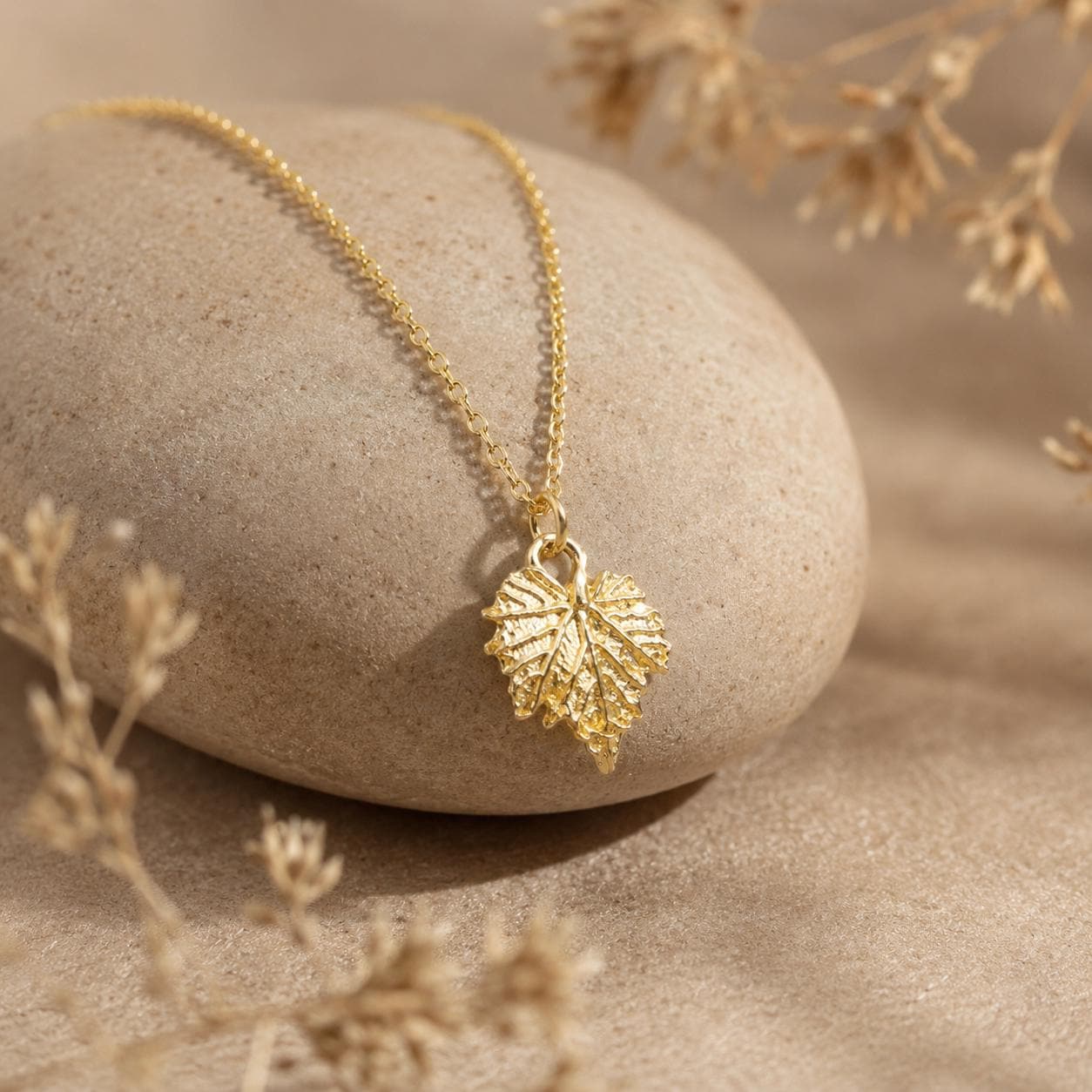 Real Vine Leaf Necklace, Handmade Minimalist Jewelry, Dainty Organic Pendant, Gift for Wealth & Health, Sterling Silver 925