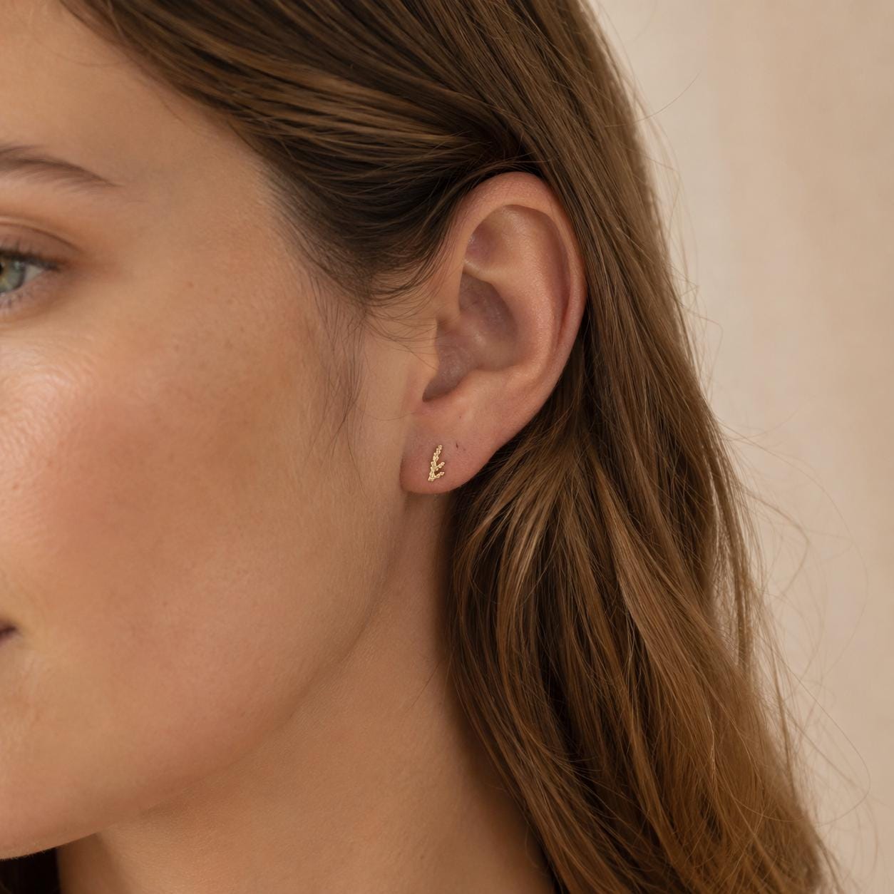 Solid Gold Juniper Branch Studs, Handmade Minimalist Jewelry, Dainty Everyday Earrings for Women, Symbol of Vitality, Real Gold (9K-18K)