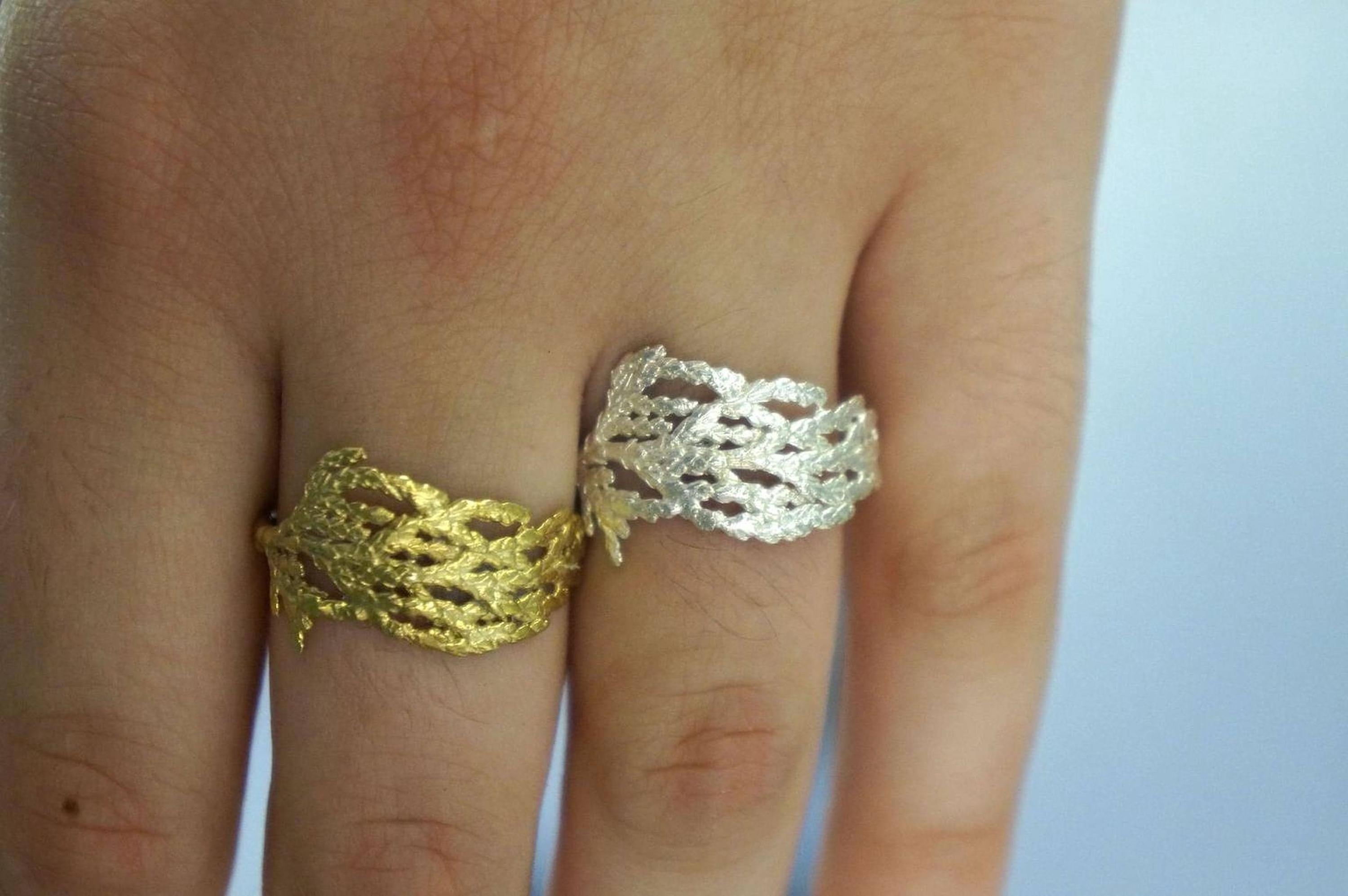 Real Cypress Leaf Ring, Gold Plated on Sterling Silver 925 Jewelry, Handmade Minimalist Jewelry Birthday Gift for Women